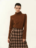 Plush High-Neck Puff-Sleeve Midi Dress