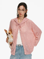 Hollow-Knit Hooded Cardigan