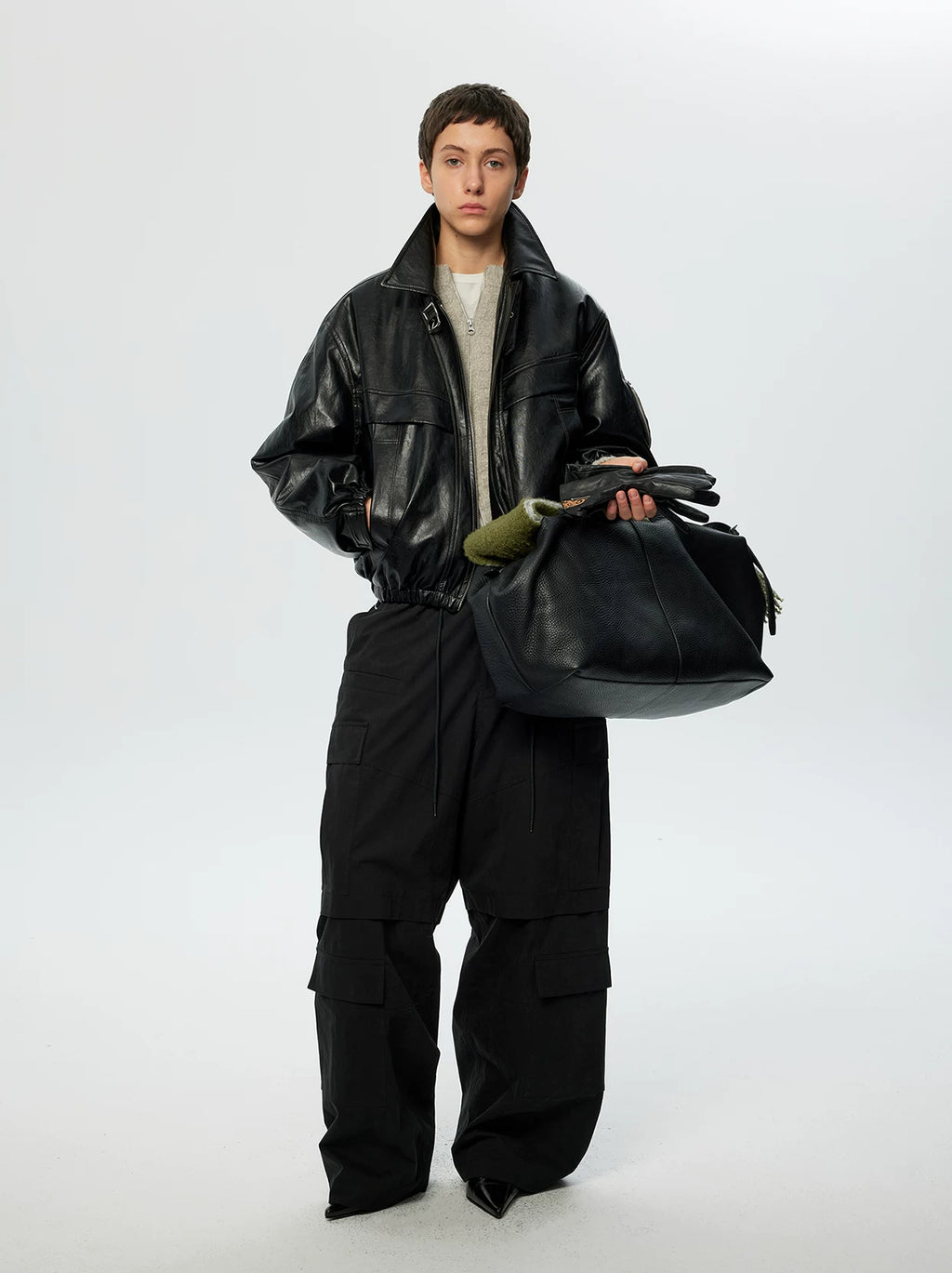 Oversized Leather Bomber Jacket