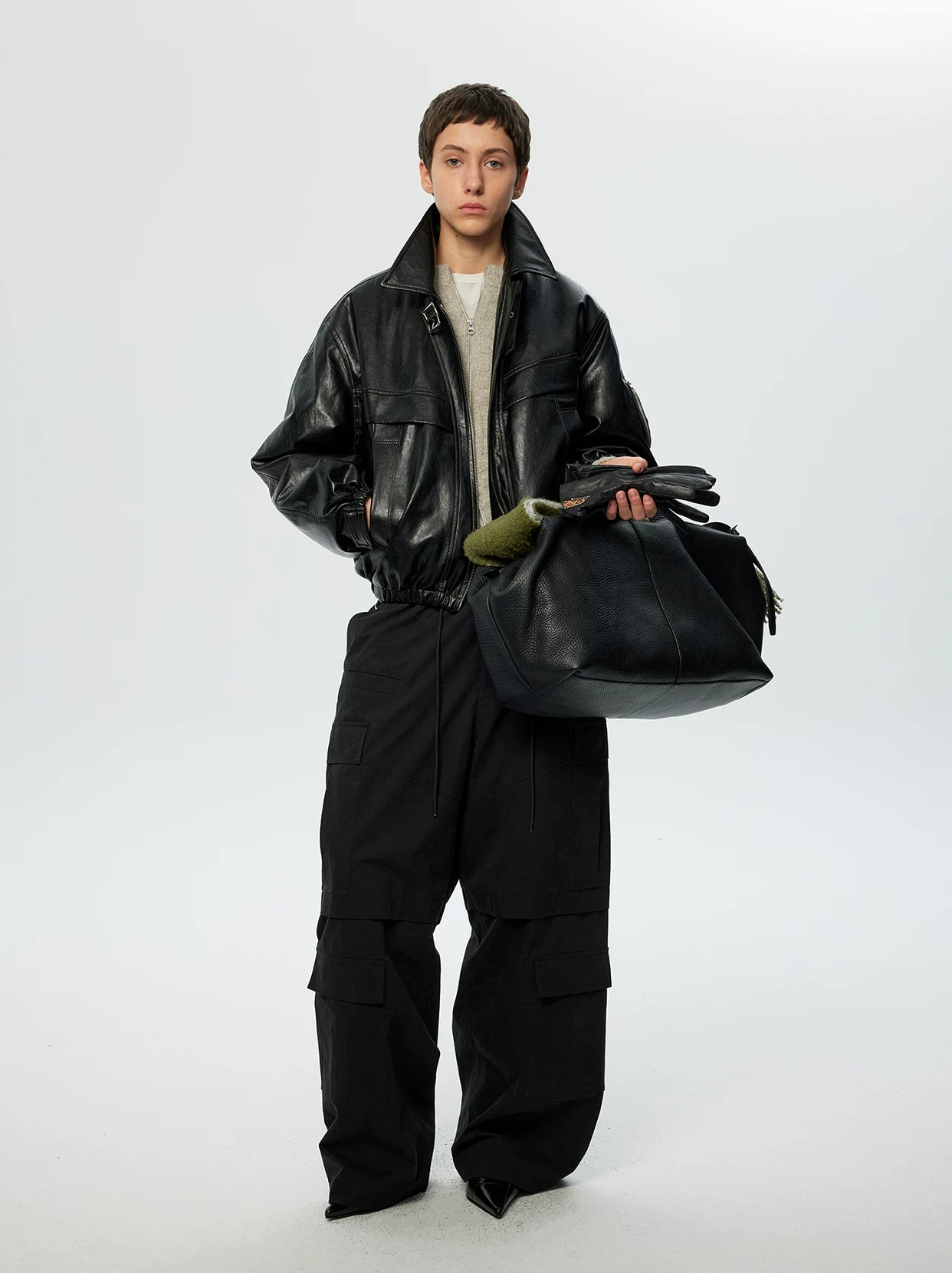 Oversized Leather Bomber Jacket