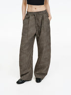 Gauze Checkered Wide-Leg Trousers