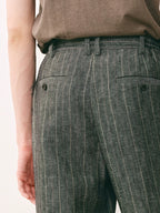 Pleated Striped Linen Trousers