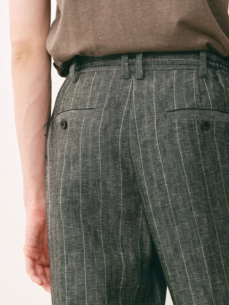 Pleated Striped Linen Trousers