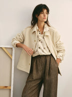 Cotton Bird Print Button-Down Shirt
