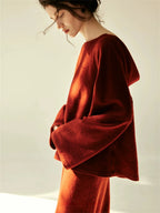Deep Red Wool Blend Flared Knit Top