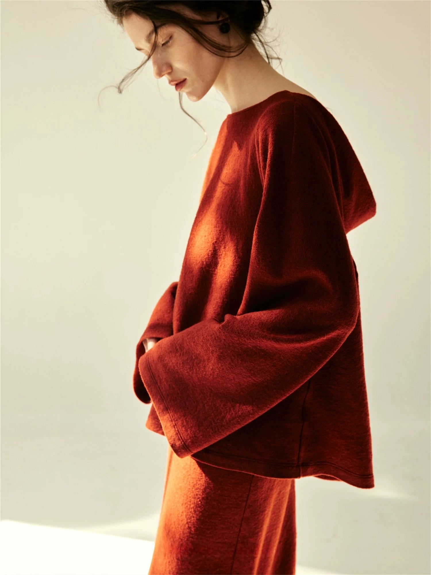 Deep Red Wool Blend Flared Knit Top