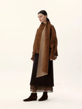 Asymmetrical Suede Jacket With Integrated Scarf