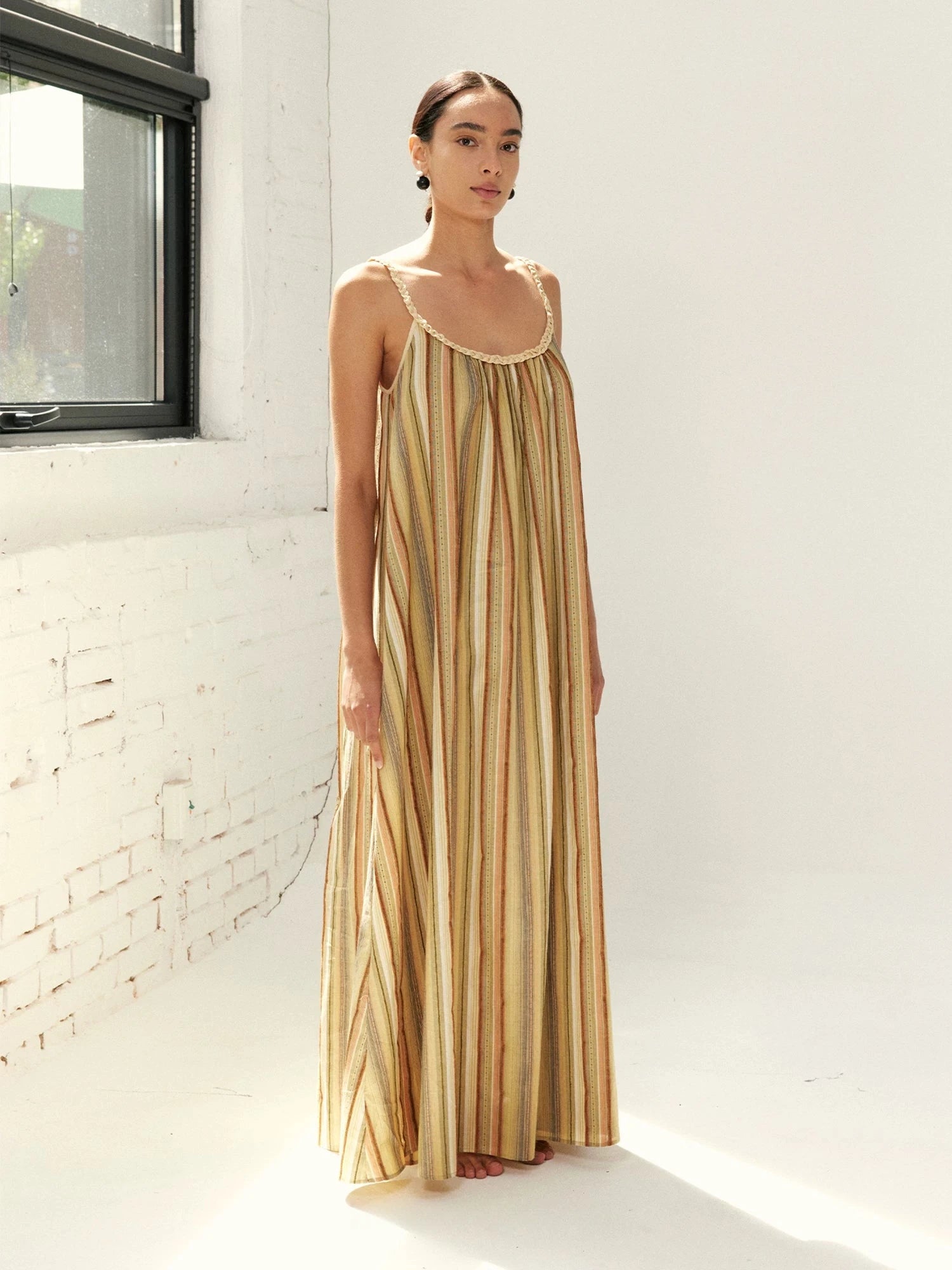 Striped Hand-Woven Ribbon Maxi Dress