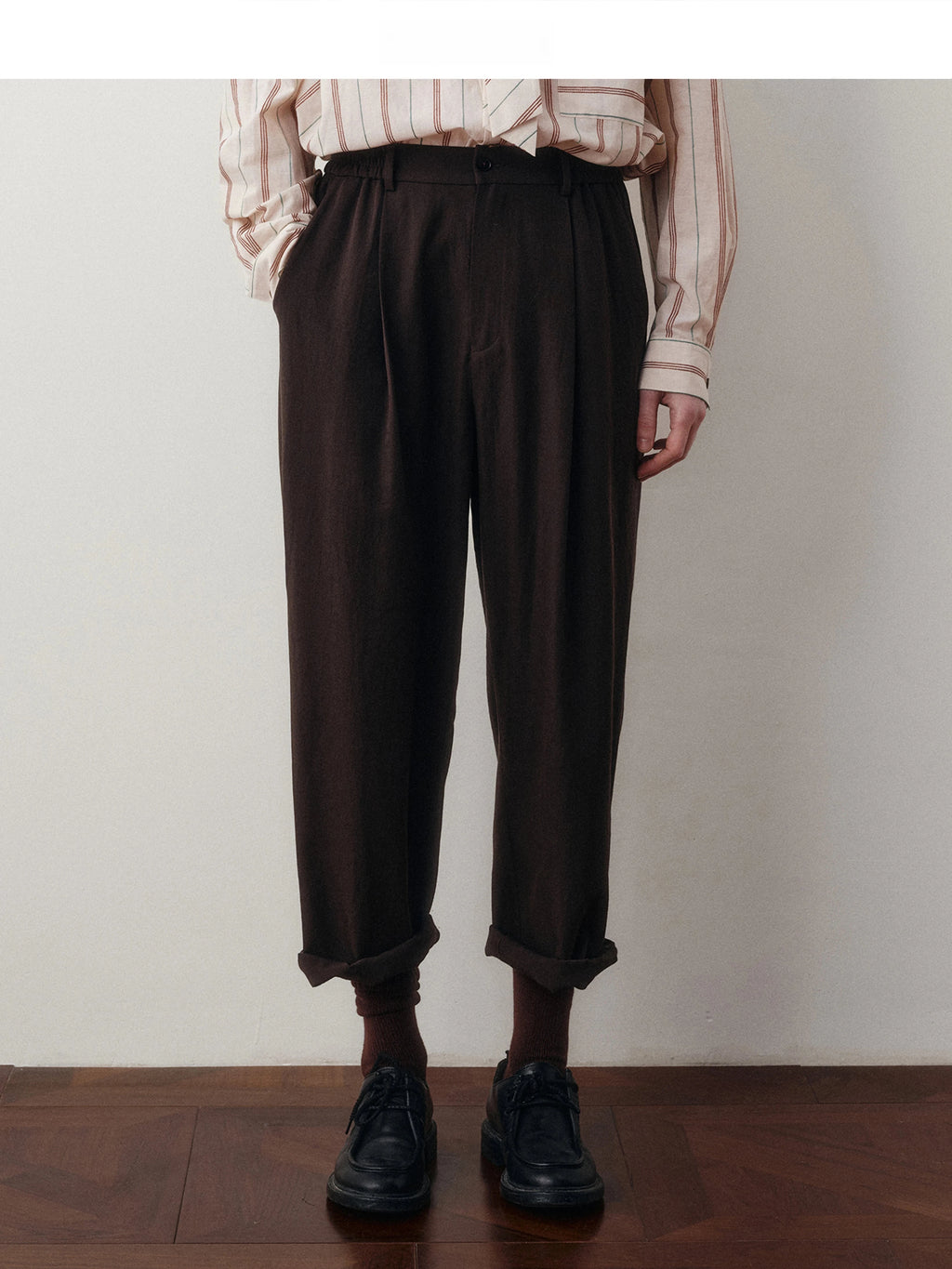 Wool Blend Pleated Cropped Trousers