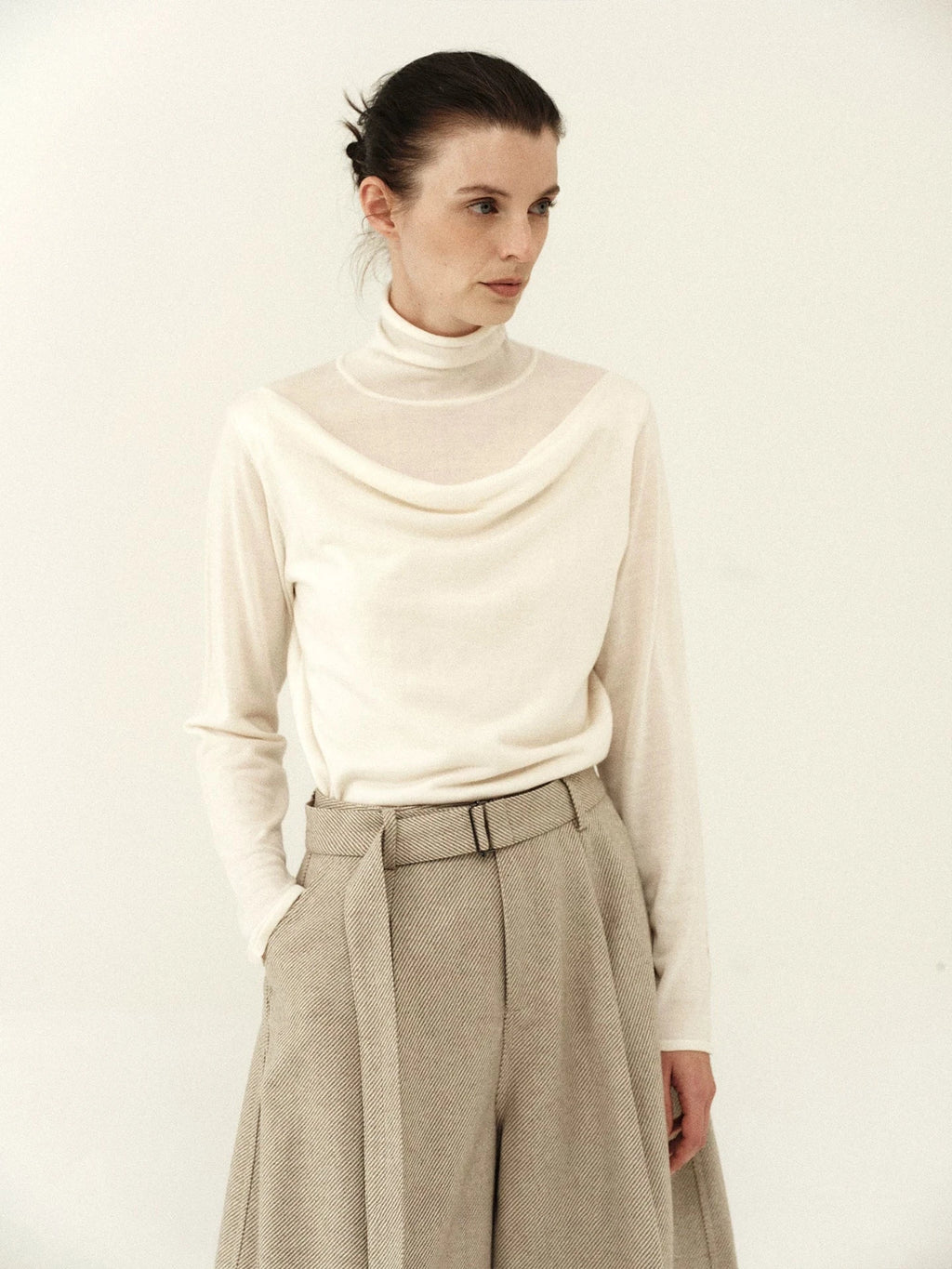 Off-White Wool Mock Neck Sweater