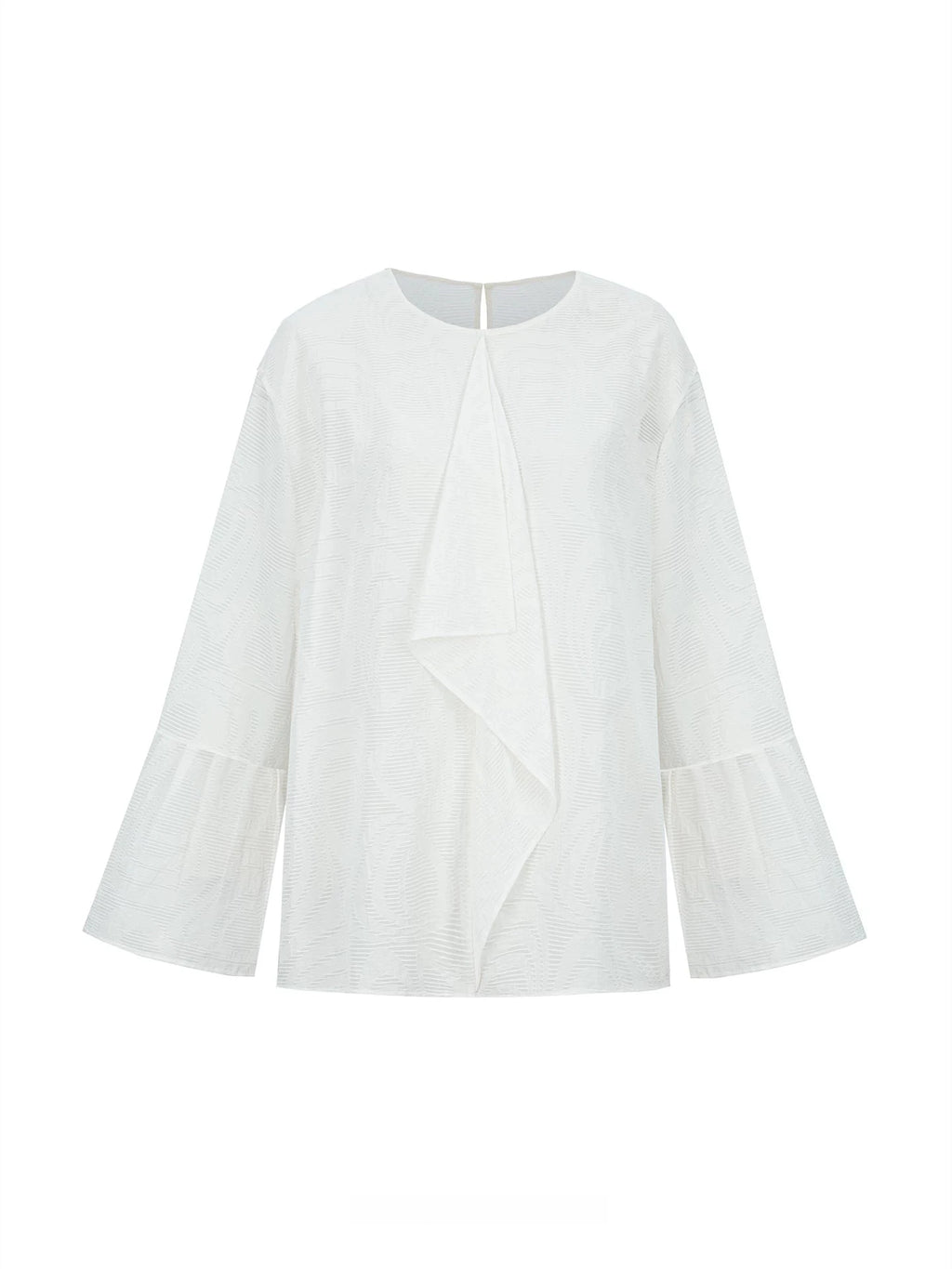 Textured Abstract Embroidered Bell-Sleeve Blouse