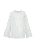 Textured Abstract Embroidered Bell-Sleeve Blouse
