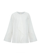 Textured Abstract Embroidered Bell-Sleeve Blouse