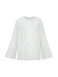 Textured Abstract Embroidered Bell-Sleeve Blouse