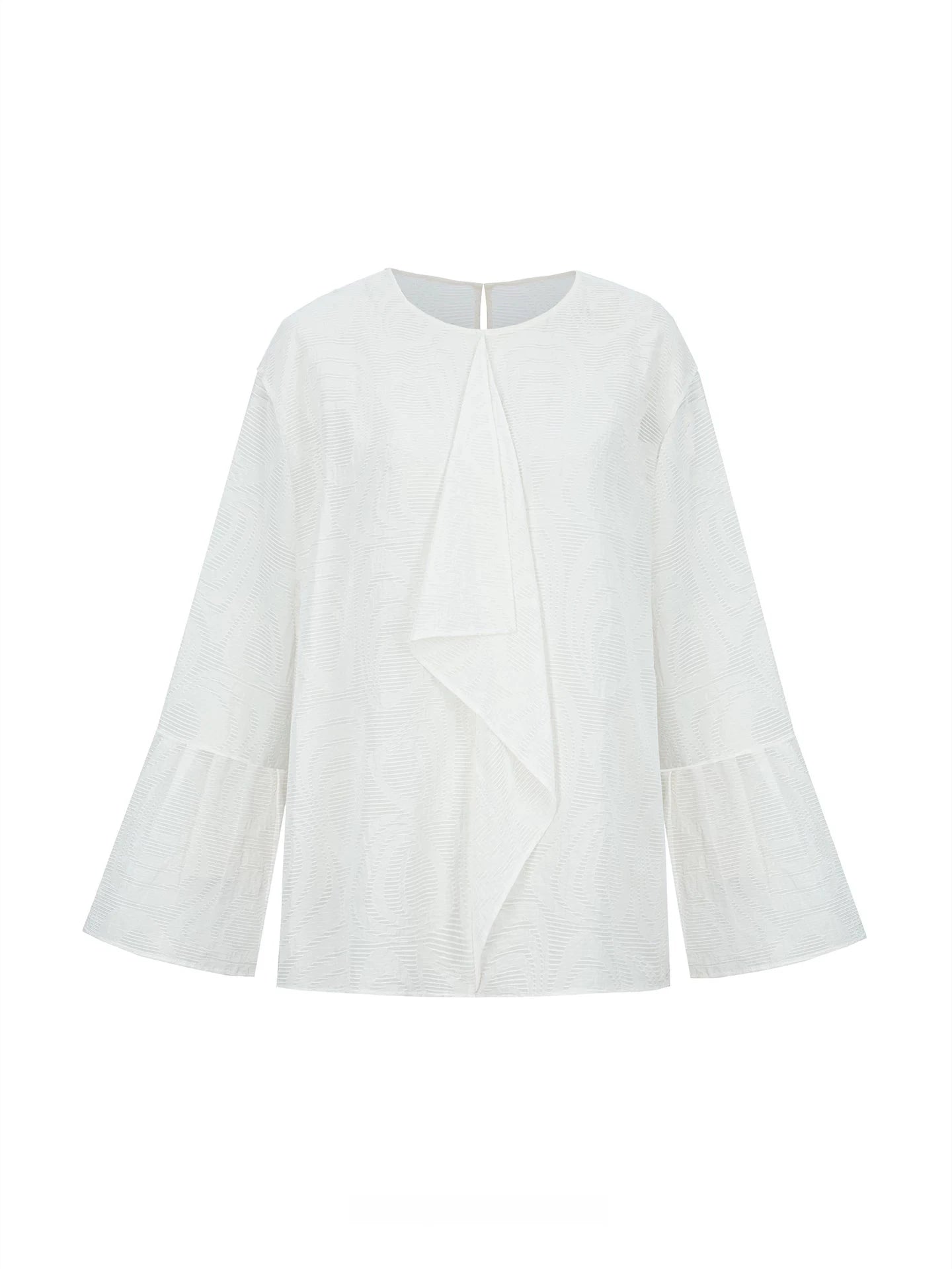 Textured Abstract Embroidered Bell-Sleeve Blouse
