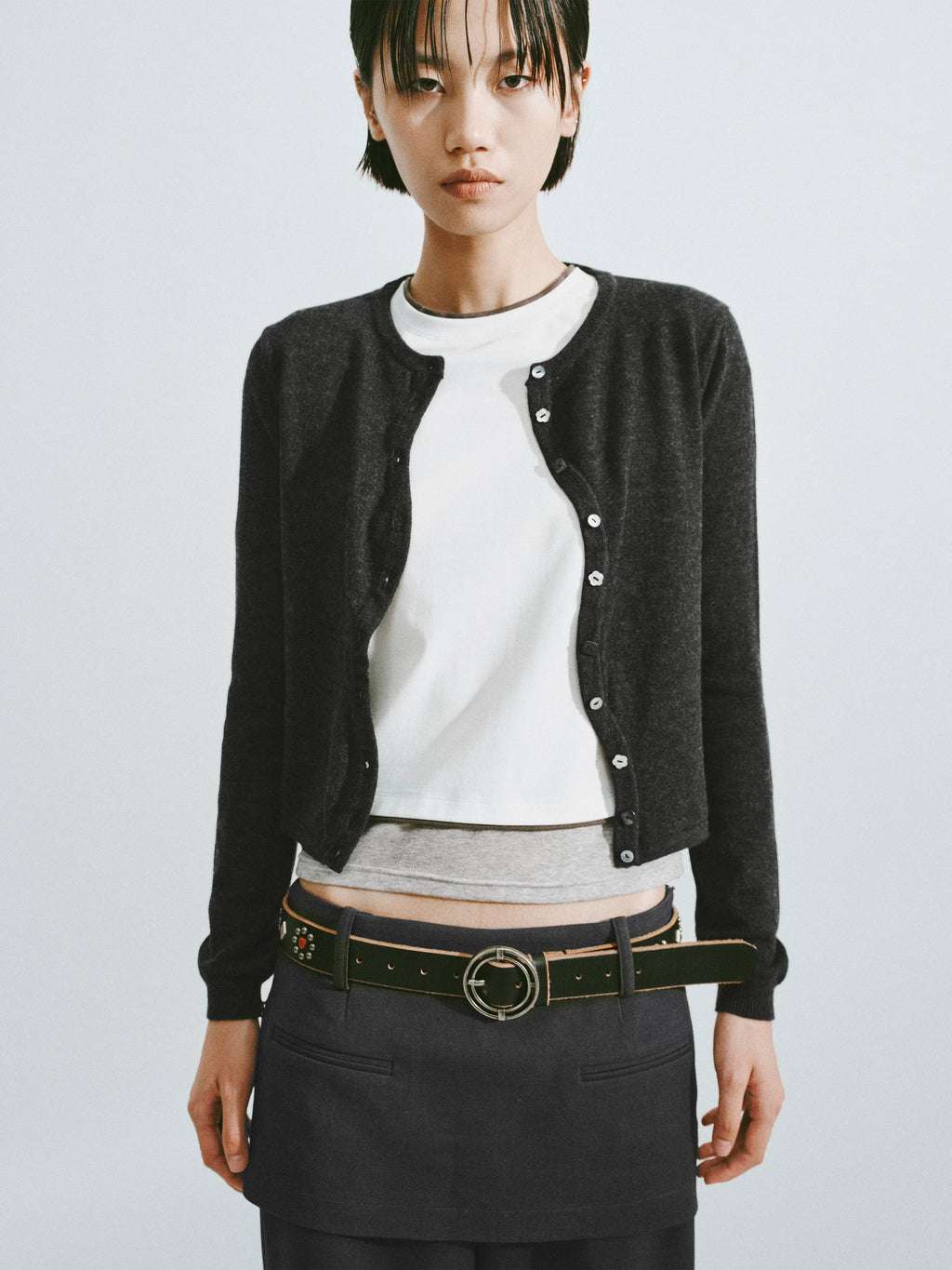 Cropped Wool Button-Down Cardigan