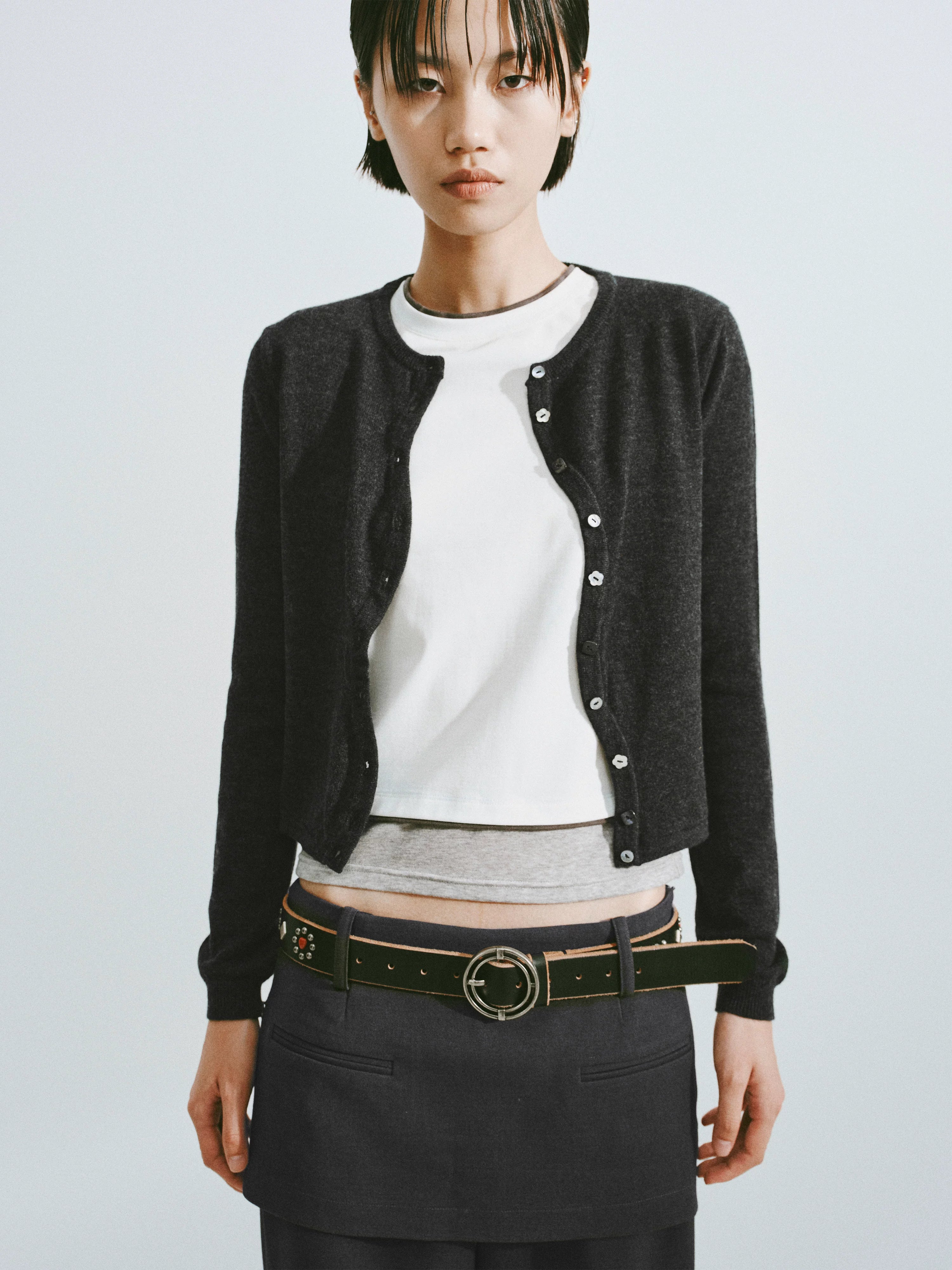 Cropped Wool Button-Down Cardigan
