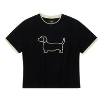Embroidered Puppy Graphic Ringer T-Shirt
