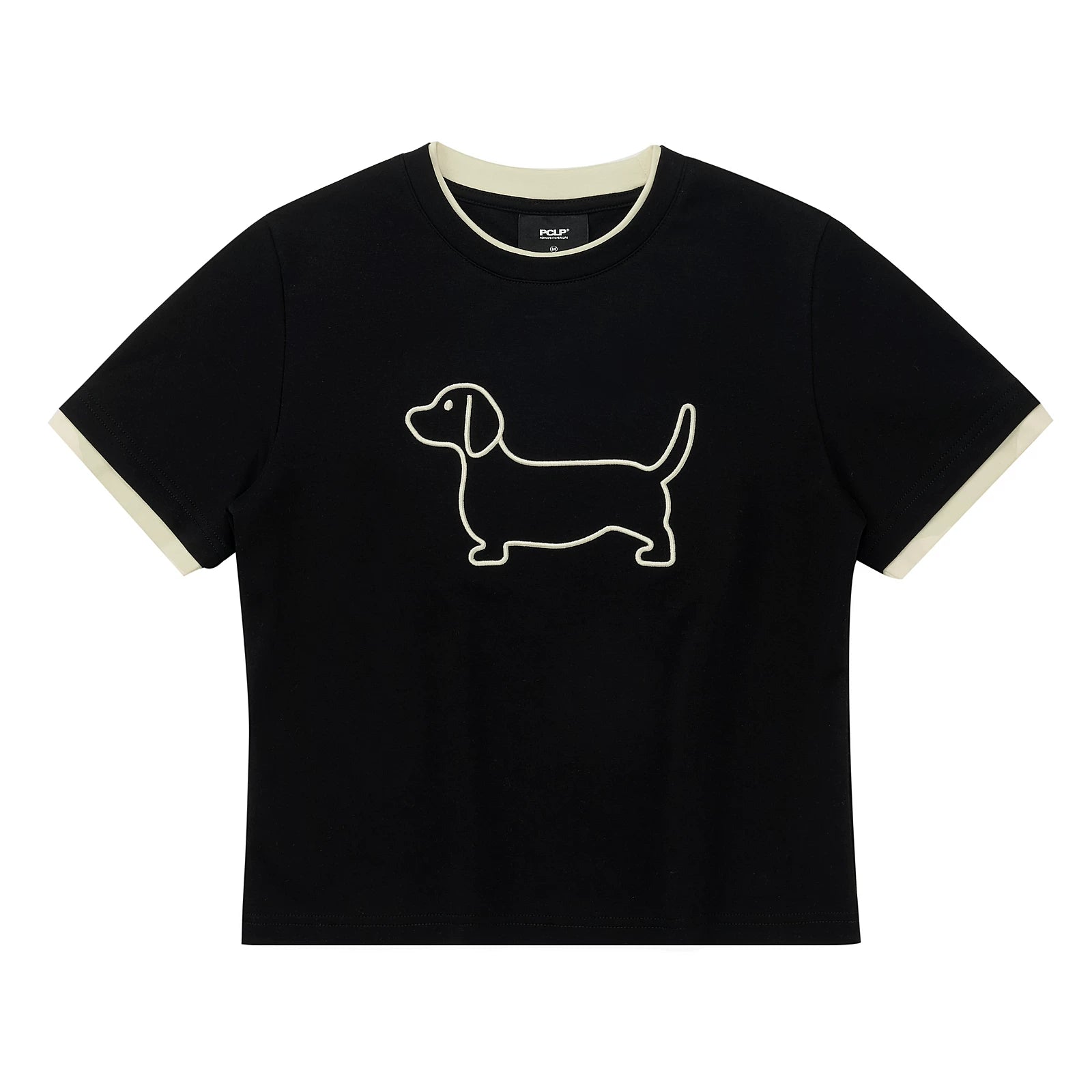 Embroidered Puppy Graphic Ringer T-Shirt