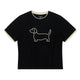 Embroidered Puppy Graphic Ringer T-Shirt
