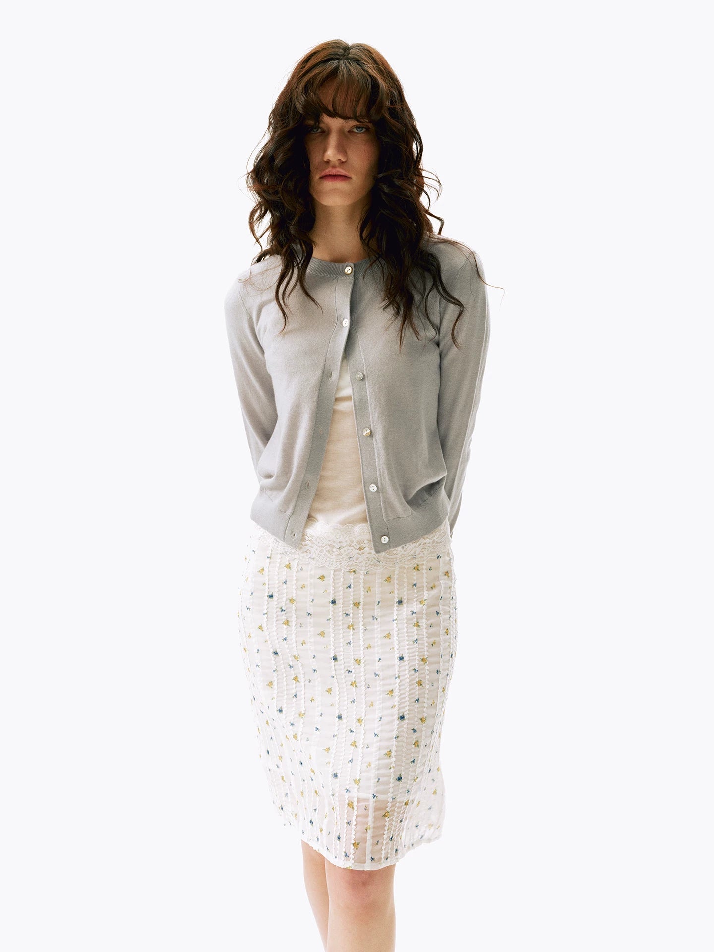 Wool Blend Classic Crewneck Cardigan