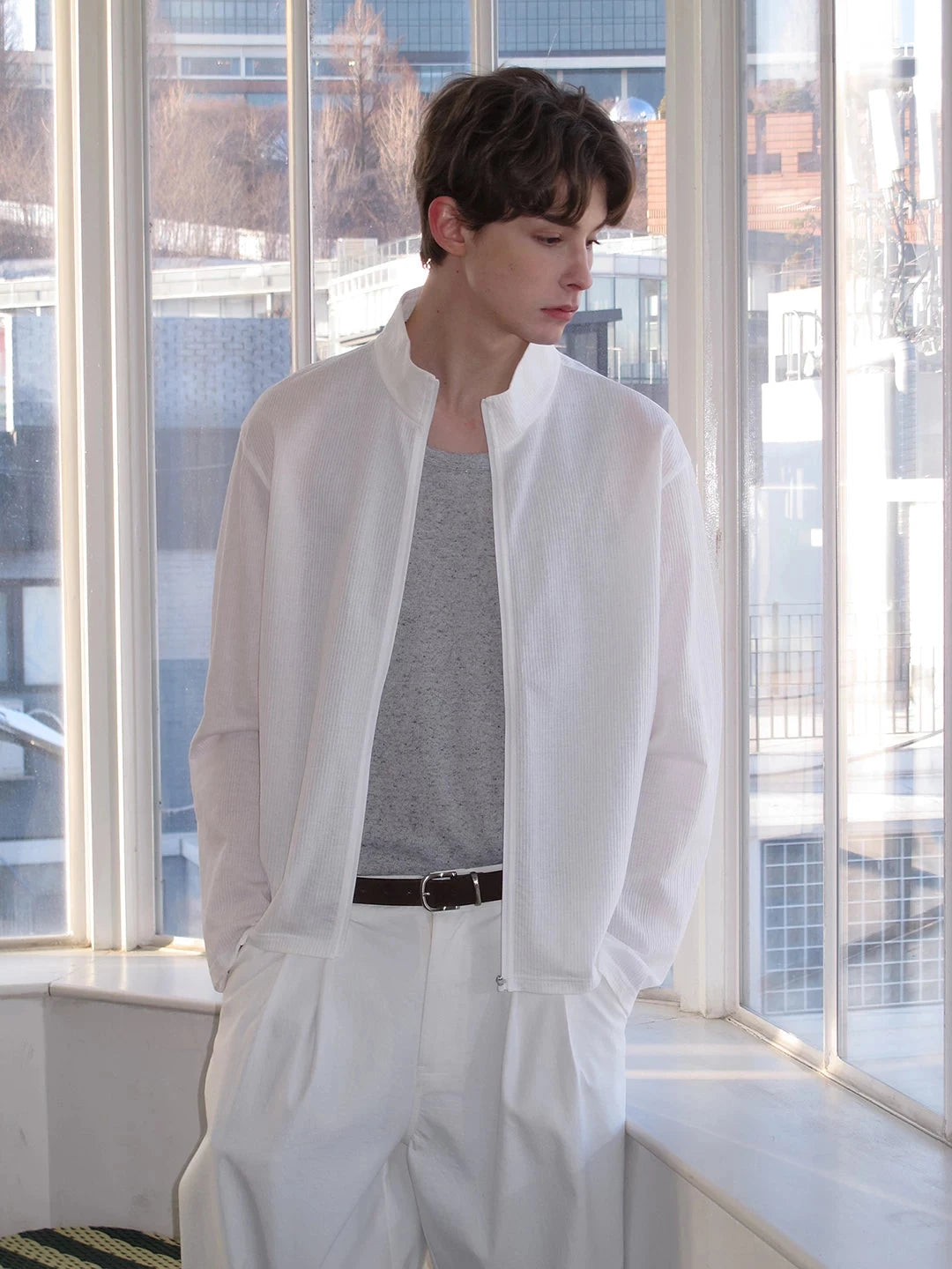 Minimalist Ribbed Zip-Up Jacket