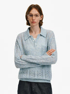 Textured Wool Blend Polo Sweater