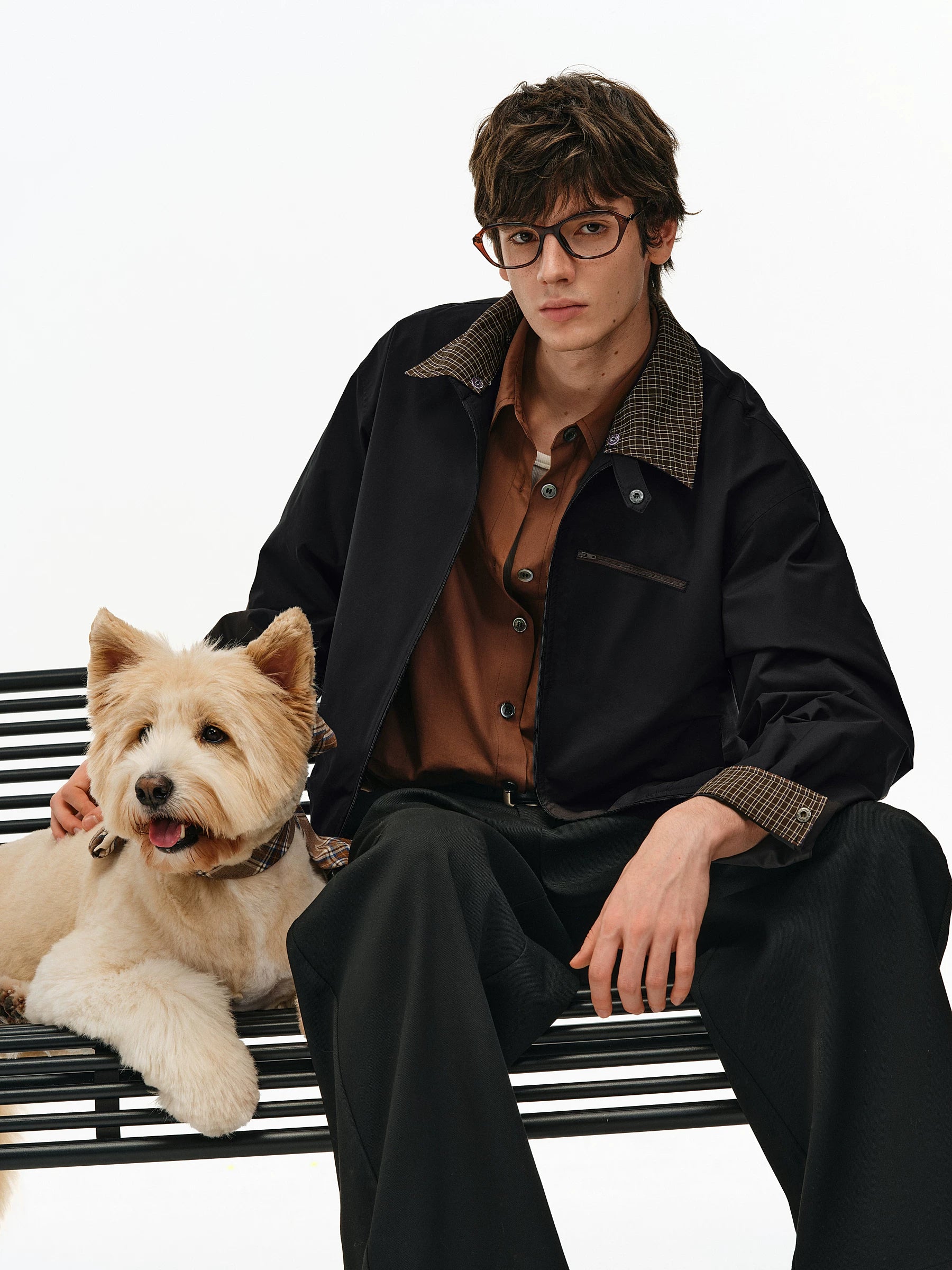 Convertible Plaid Collar Harrington Jacket