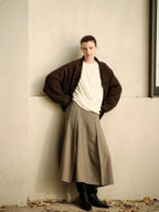 Herringbone Wool Curved Hem Skirt