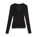 Lace-Trimmed Tencel Wool V-Neck Top