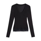Lace-Trimmed Tencel Wool V-Neck Top