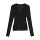 Lace-Trimmed Tencel Wool V-Neck Top