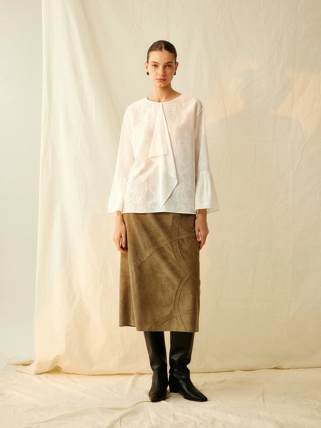 Suede Patchwork Midi Skirt