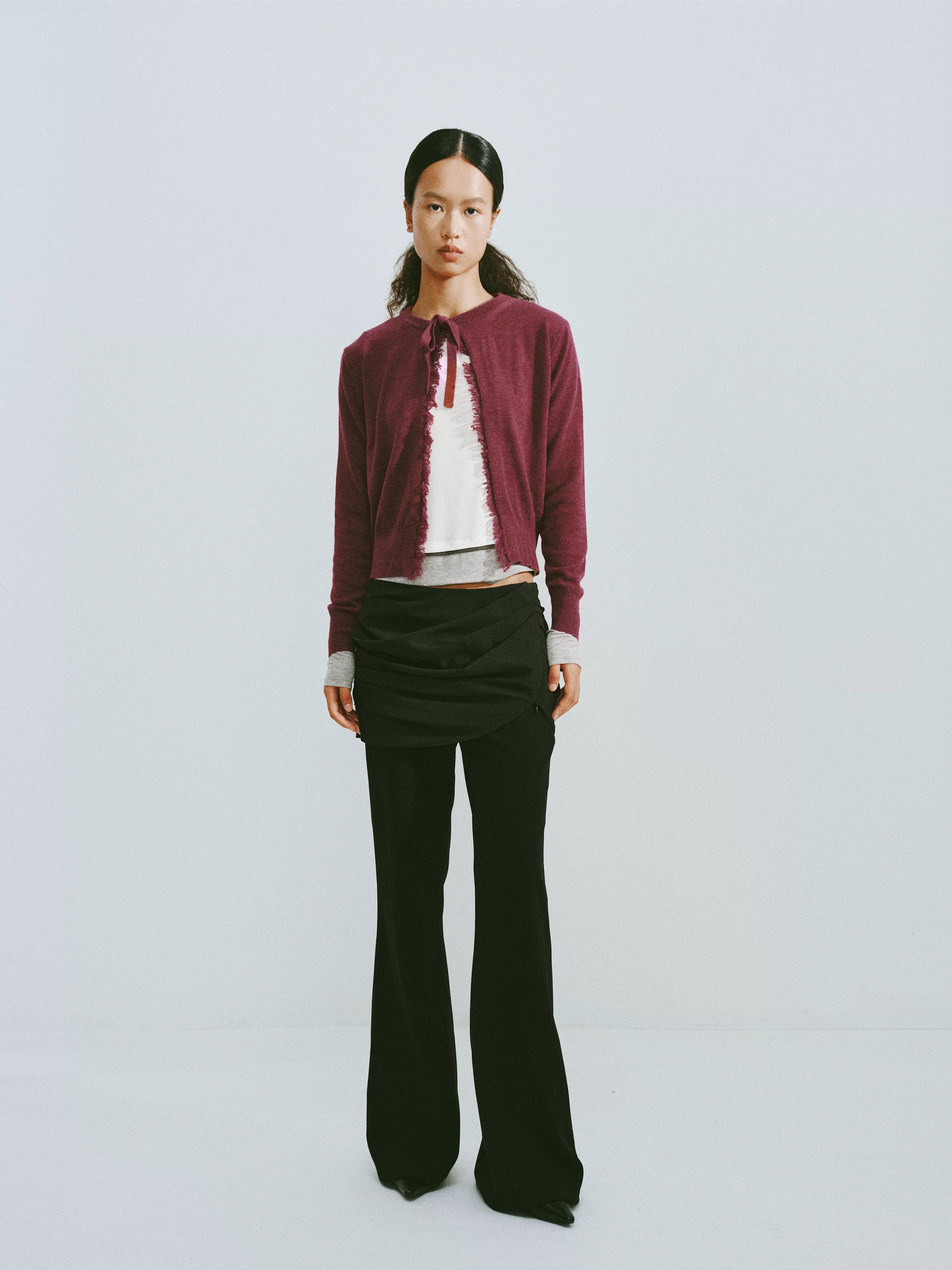 Draped Waist Flared Trousers