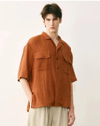 Cotton Ramie Cuban Collar Shirt