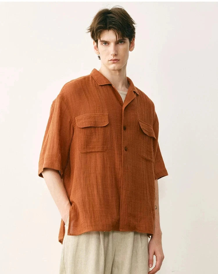 Cotton Ramie Cuban Collar Shirt