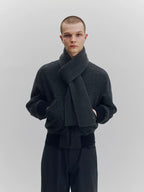 Wool Blend Ribbed Bomber Jacket