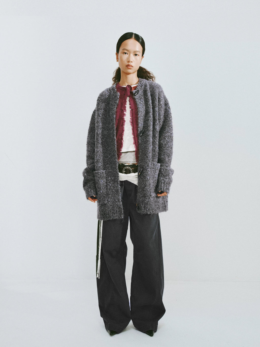 Textured Wool-Blend Loop Yarn Cardigan