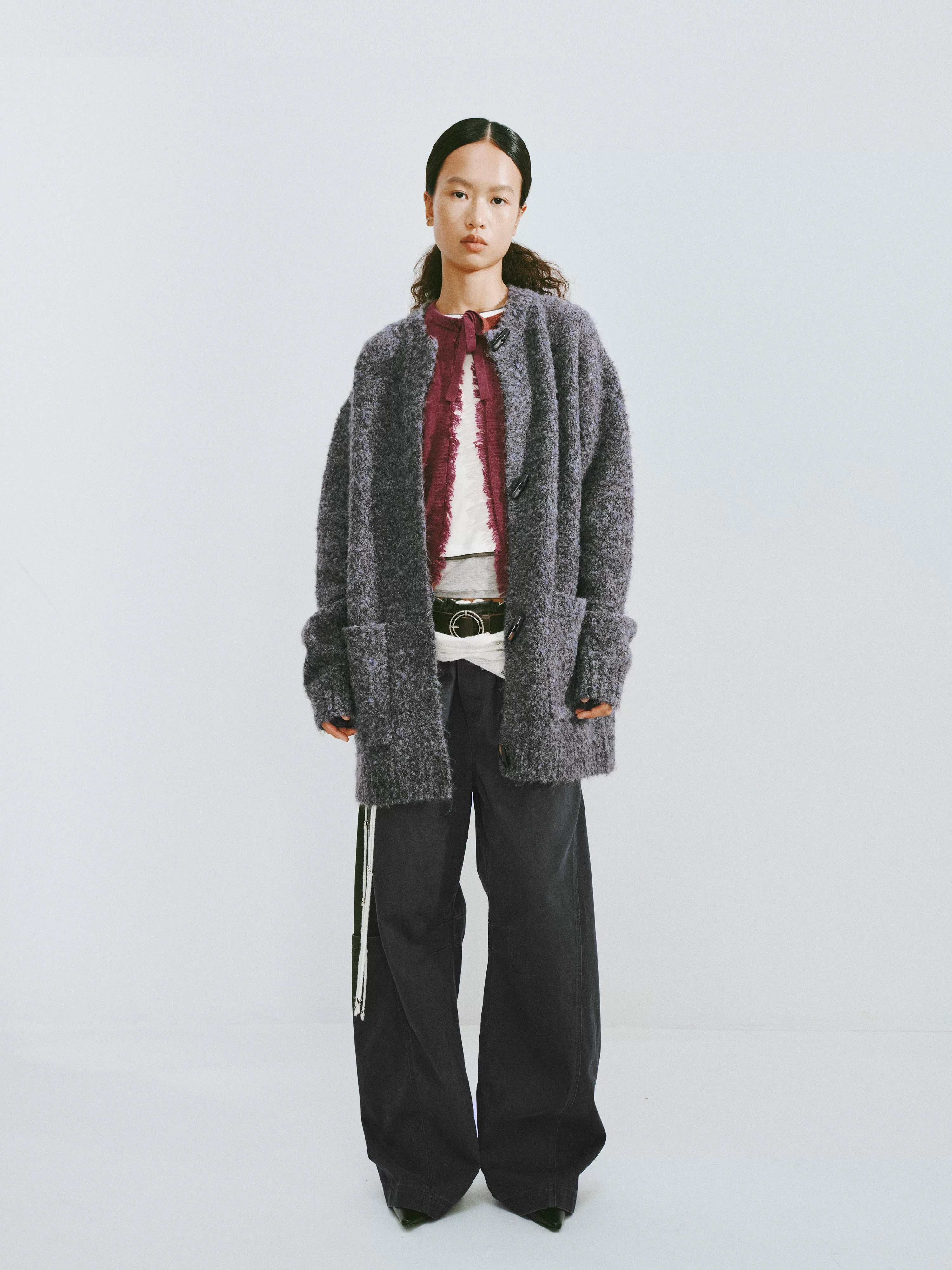 Textured Wool-Blend Loop Yarn Cardigan