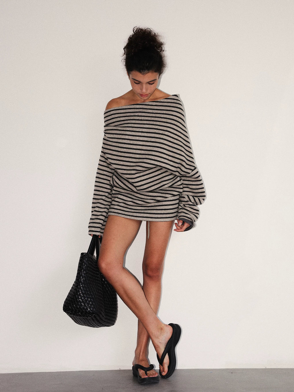 Striped Off-Shoulder Knit Sweater