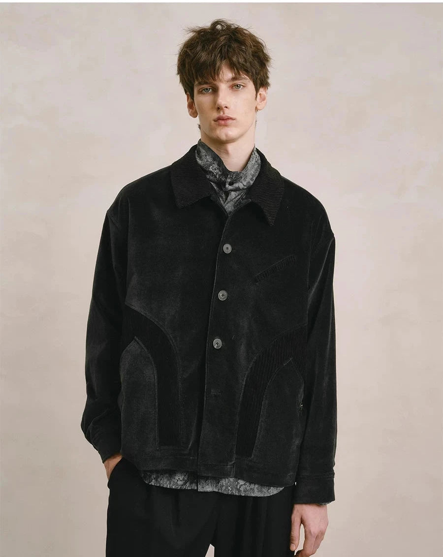 Patchwork Corduroy Button-Down Jacket