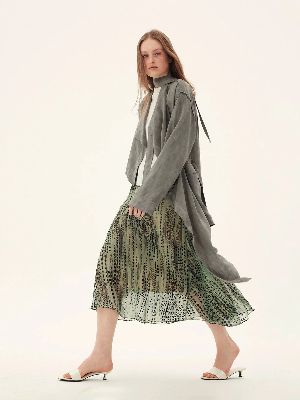 Sand-Washed Ribbon Detail Trench Coat