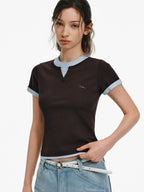 Embroidered V-Neck Layered T-Shirt