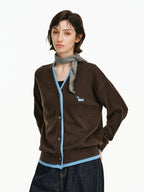Embroidered Wool Blend V-Neck Cardigan