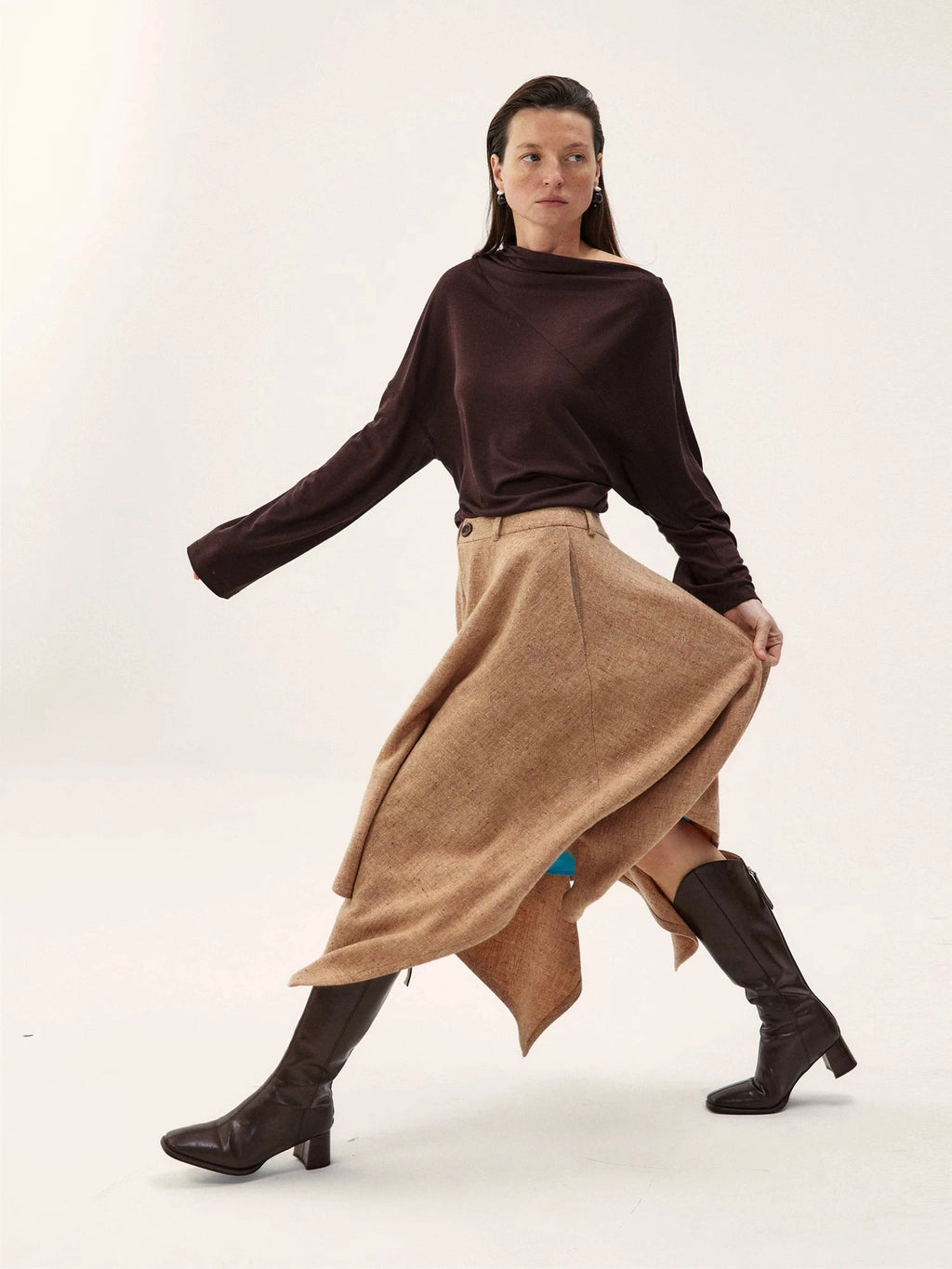 Wool Blend A-Line Midi Skirt