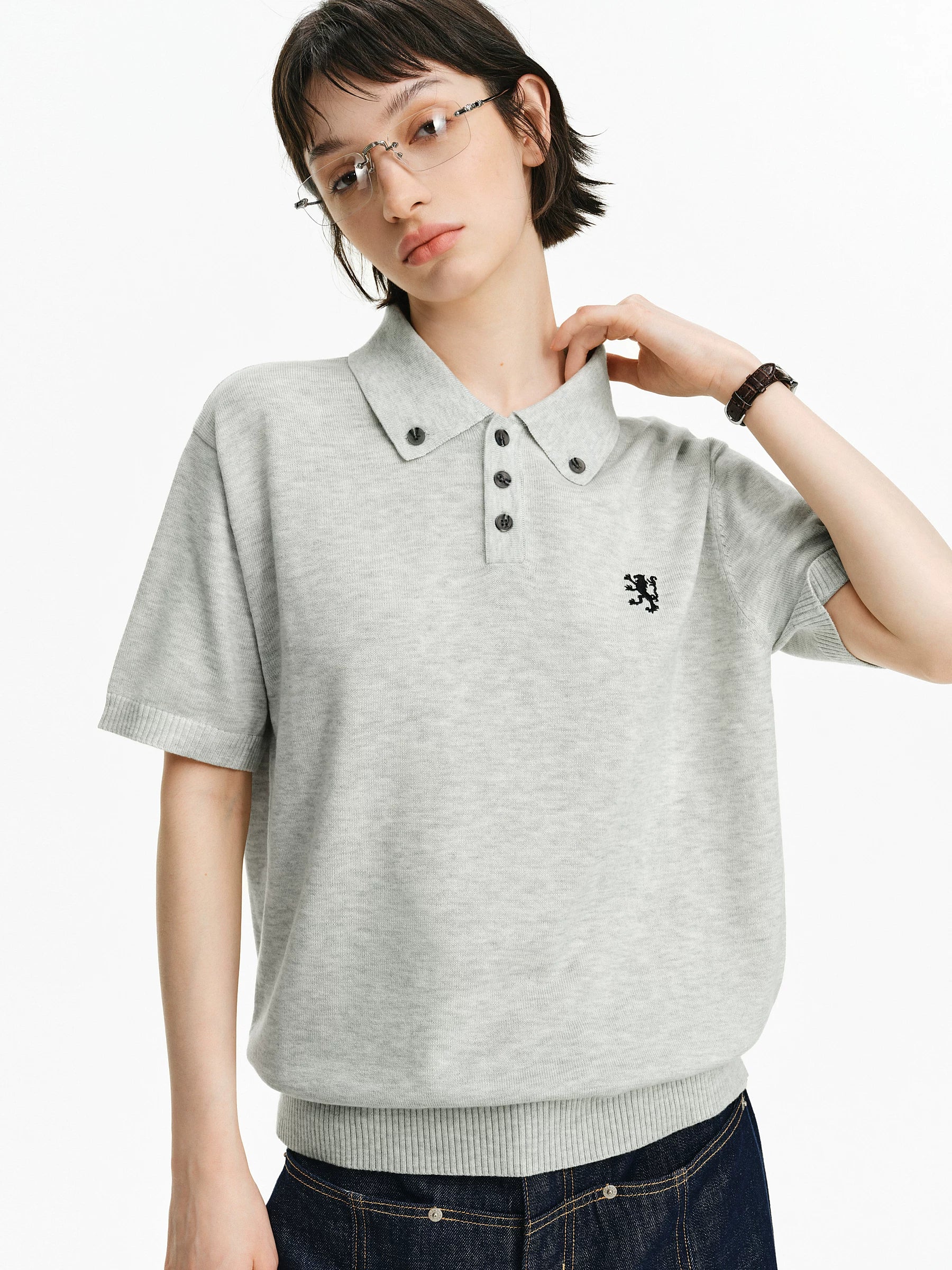 Embroidered Knit Polo Shirt