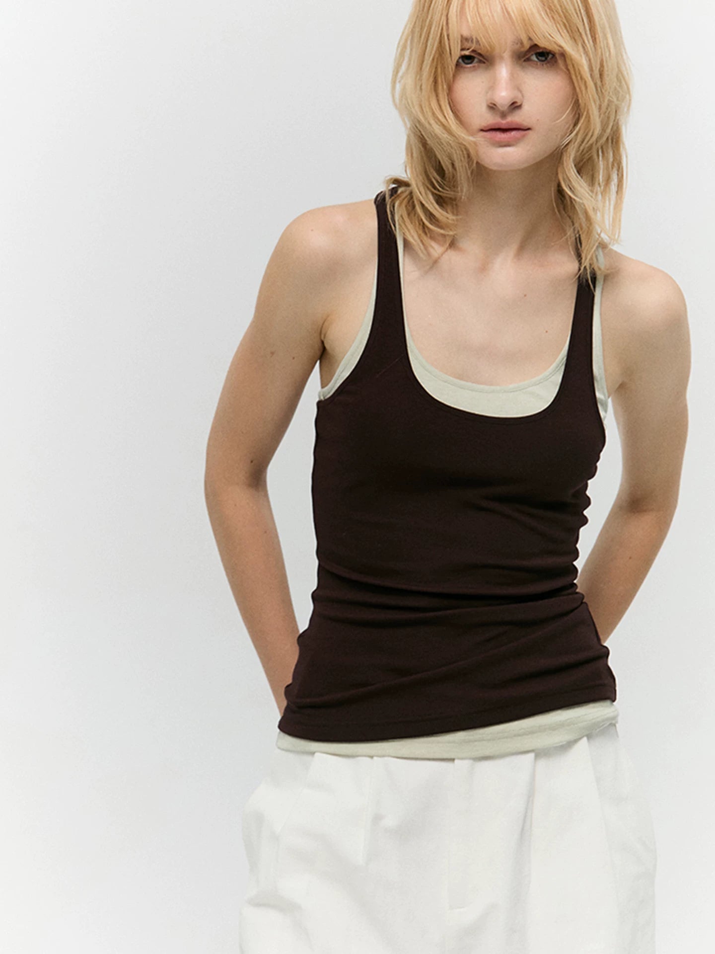 Layered Two-Tone U-Neck Tank