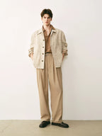 Wool Blend Pleated Belted Trousers
