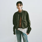 Washed Cotton Stand-Collar Bomber Jacket