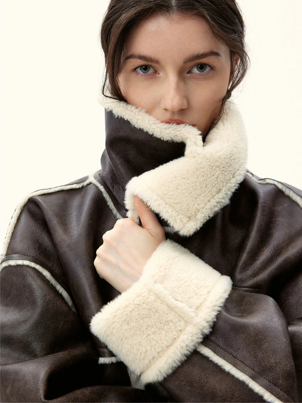 Oversized Shearling-Lined Leather Coat